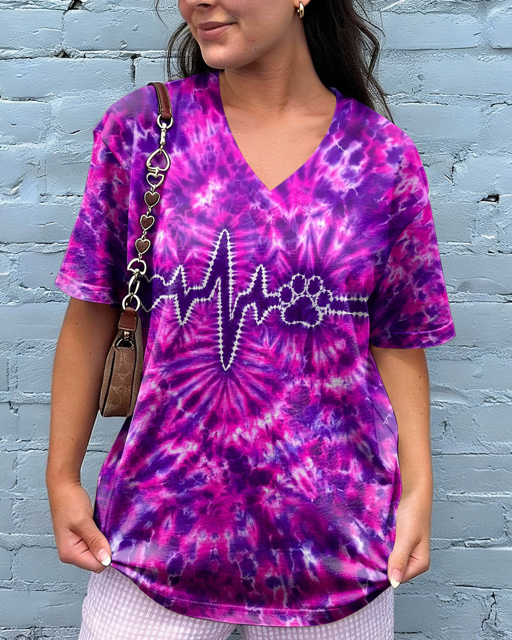HEARTBEAT PAW PRINT PURPLE PINK BURST ALL OVER PRINT - TLHG1706261