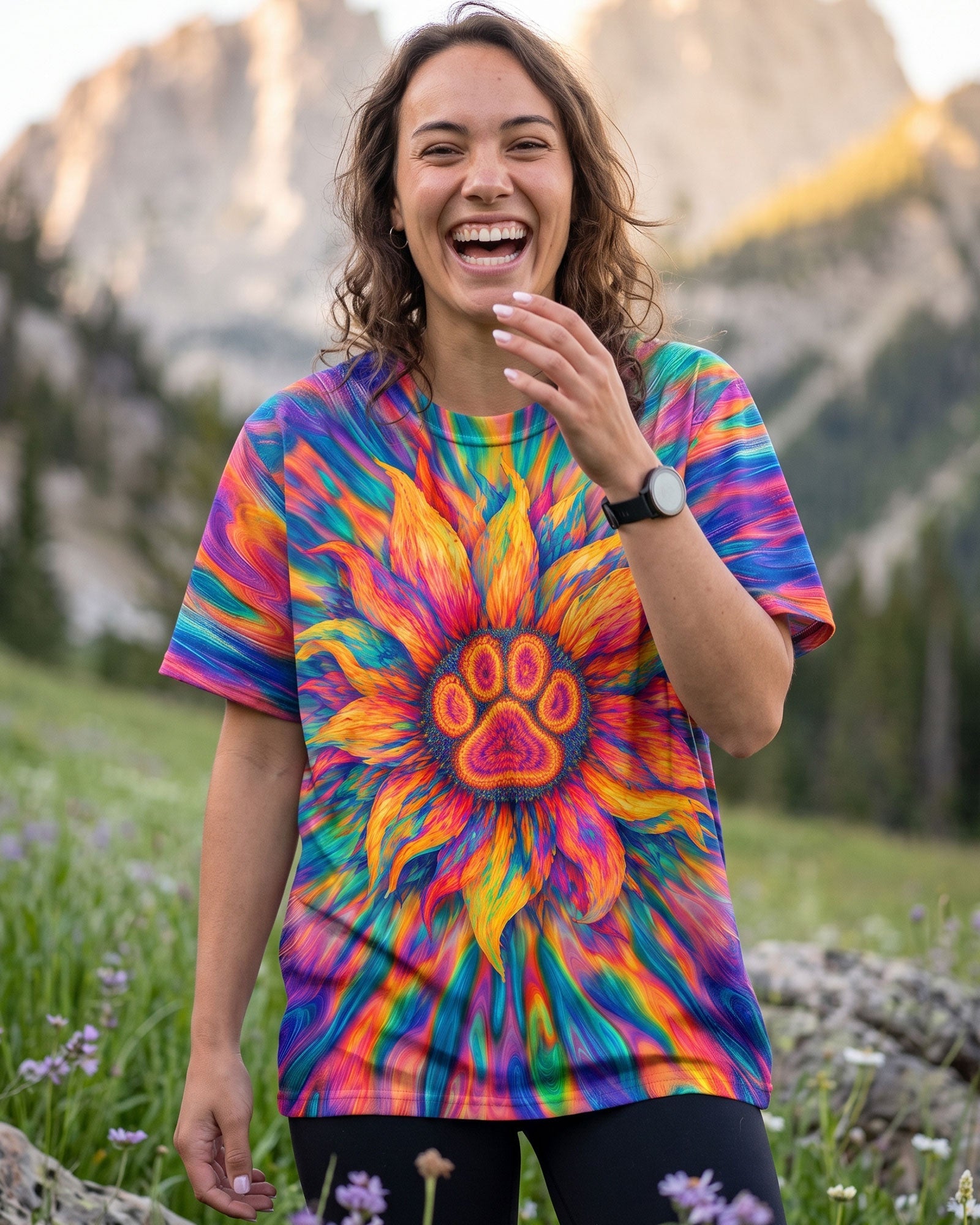 SUNFLOWER WITH PAW PRINT BURST ALL OVER PRINT - TLTW0707263