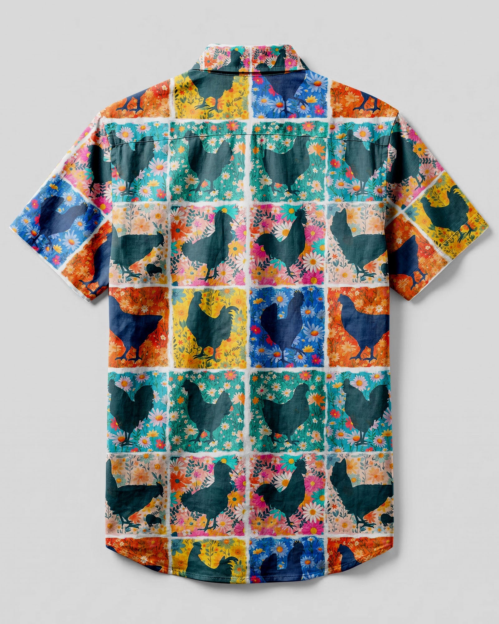 FLORAL CHICKEN PATCHWORK BUTTON-DOWN COLLAR SHIRT - TYLN0107263