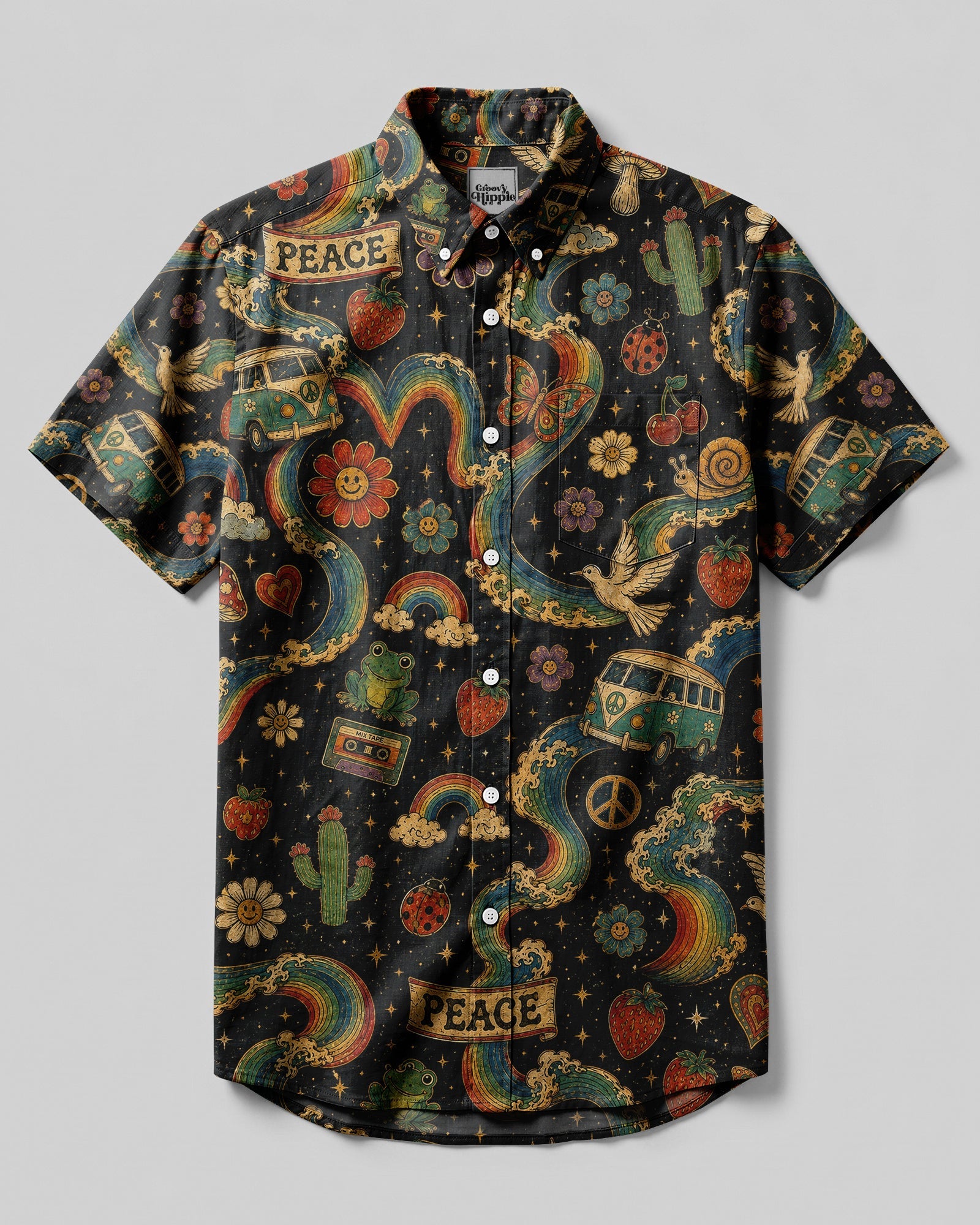 PEACE LOVE RAINBOW TRAILS BUTTON-DOWN COLLAR SHIRT - KMTM1706262