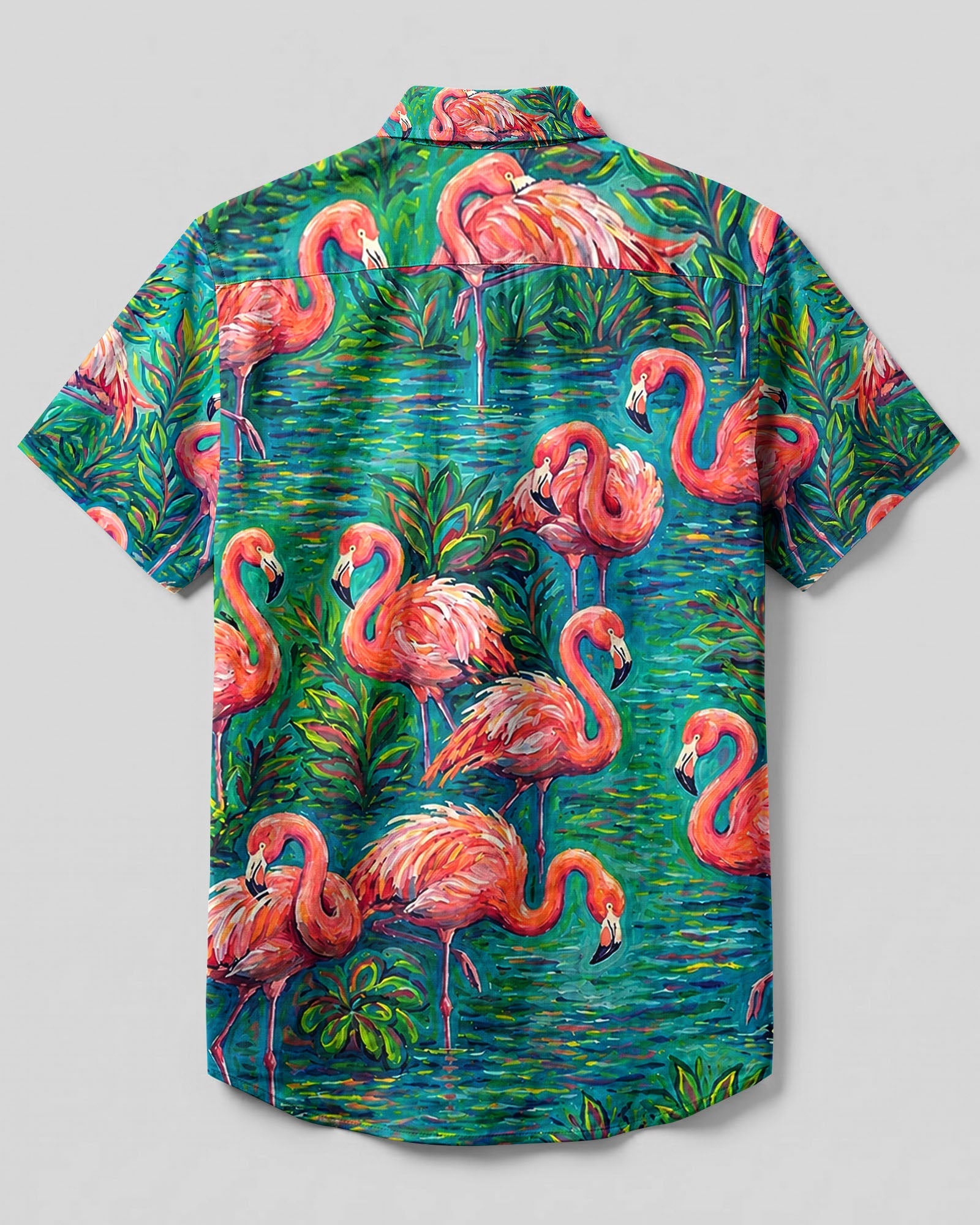 FLAMINGO ART PATTERN BUTTON-DOWN COLLAR SHIRT - TLHG1906262
