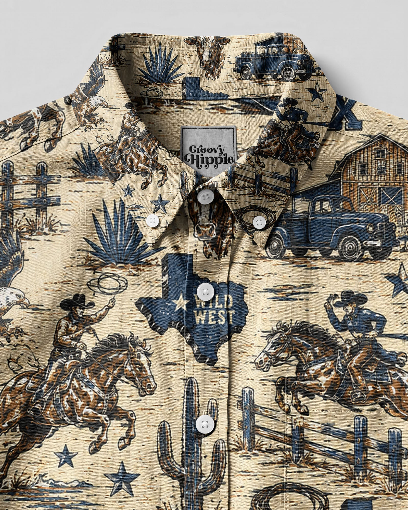 WILD WEST VINTAGE  TEXAS PATTERN BUTTON-DOWN COLLAR SHIRT  - TLHG2606264