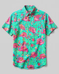 FLAMINGO PARADISE ART PATTERN BUTTON-DOWN COLLAR SHIRT - TLHG1906265