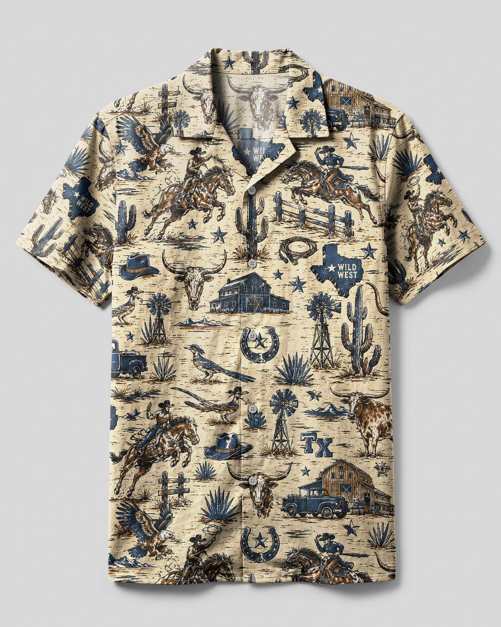 WILD WEST VINTAGE  TEXAS PATTERN CAMP SHIRT  - TLHG2606263