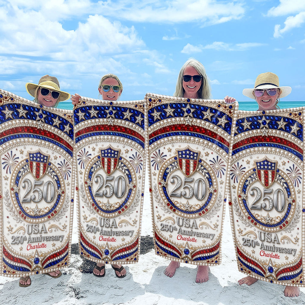 Personalized Microfiber Beach Towel USA Flag Gift Custom Name Beach Towels GradoCreations