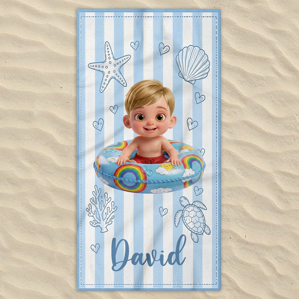 Personalized Beach Towel for Kids Custom Name Colorful Sea Animals Beach Towels GradoCreations