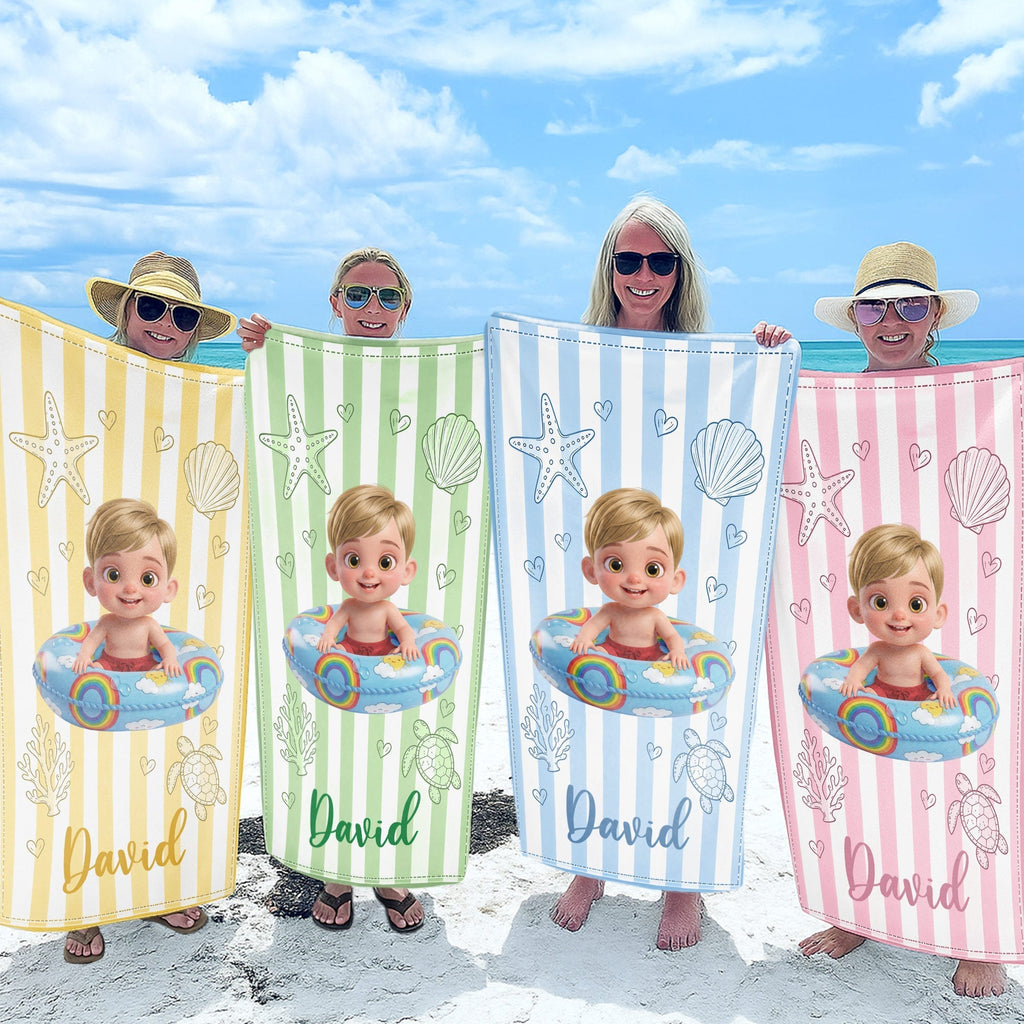 Personalized Beach Towel for Kids Custom Name Colorful Sea Animals Beach Towels GradoCreations