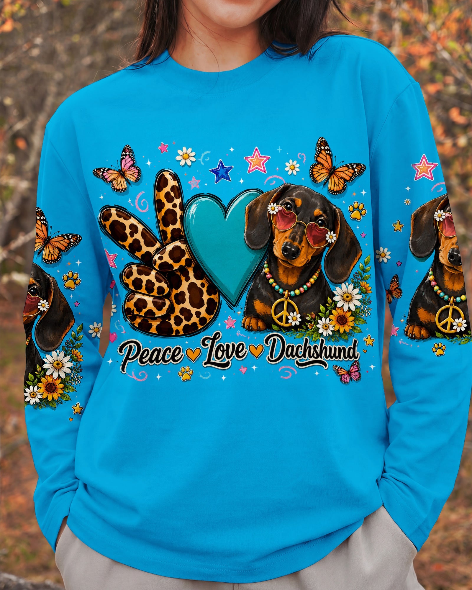 PEACE LOVE DACHSHUND DOG ALL OVER PRINT   - TLHN2005262