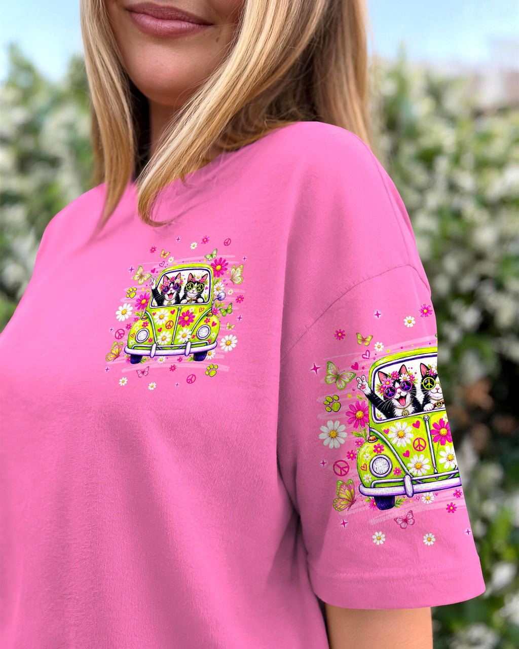 PEACE LOVE AND MEOW CAT HIPPIE CAR ALL OVER PRINT - TLNT0807263