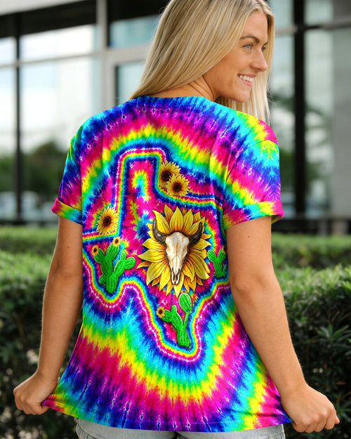 BULL SKULL TEXAS MAP COLORFUL SWIRL ALL OVER PRINT - TLNT2606262