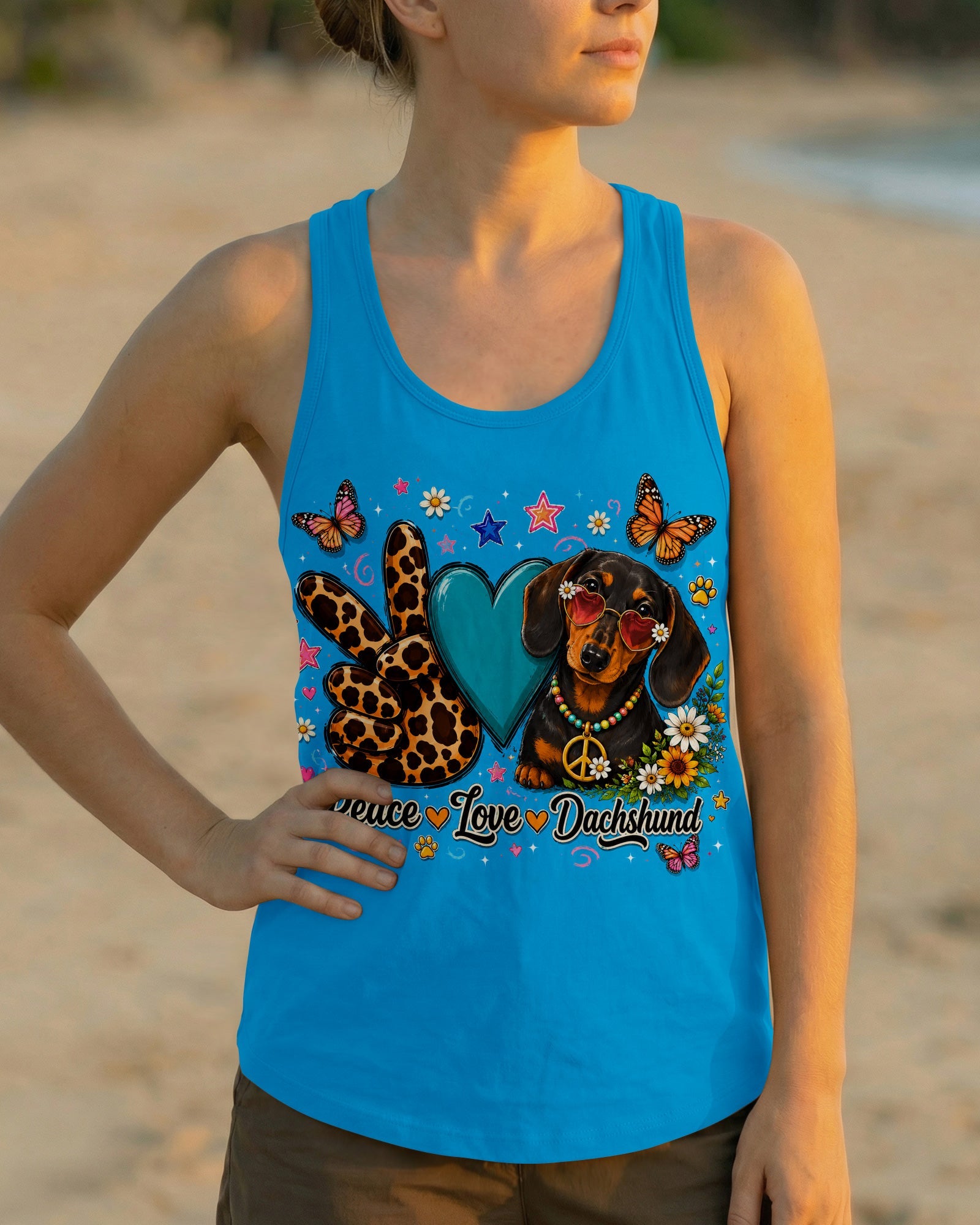 PEACE LOVE DACHSHUND DOG ALL OVER PRINT   - TLHN2005262
