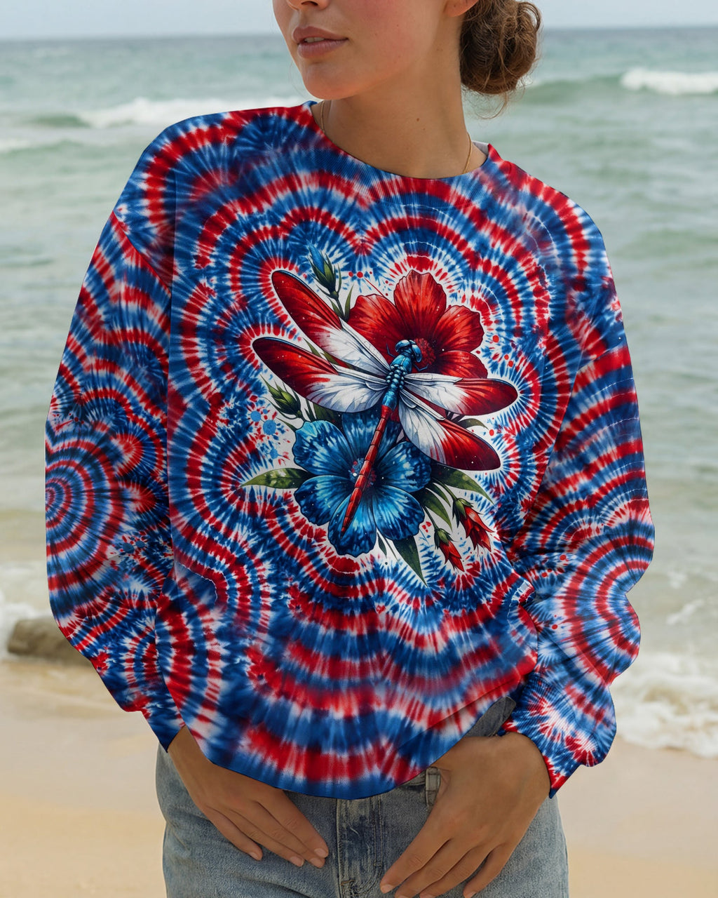 JUST BREATHE DRAGONFLY RED WHITE & BLUE SWIRL ALL OVER PRINT - TLHG0304262