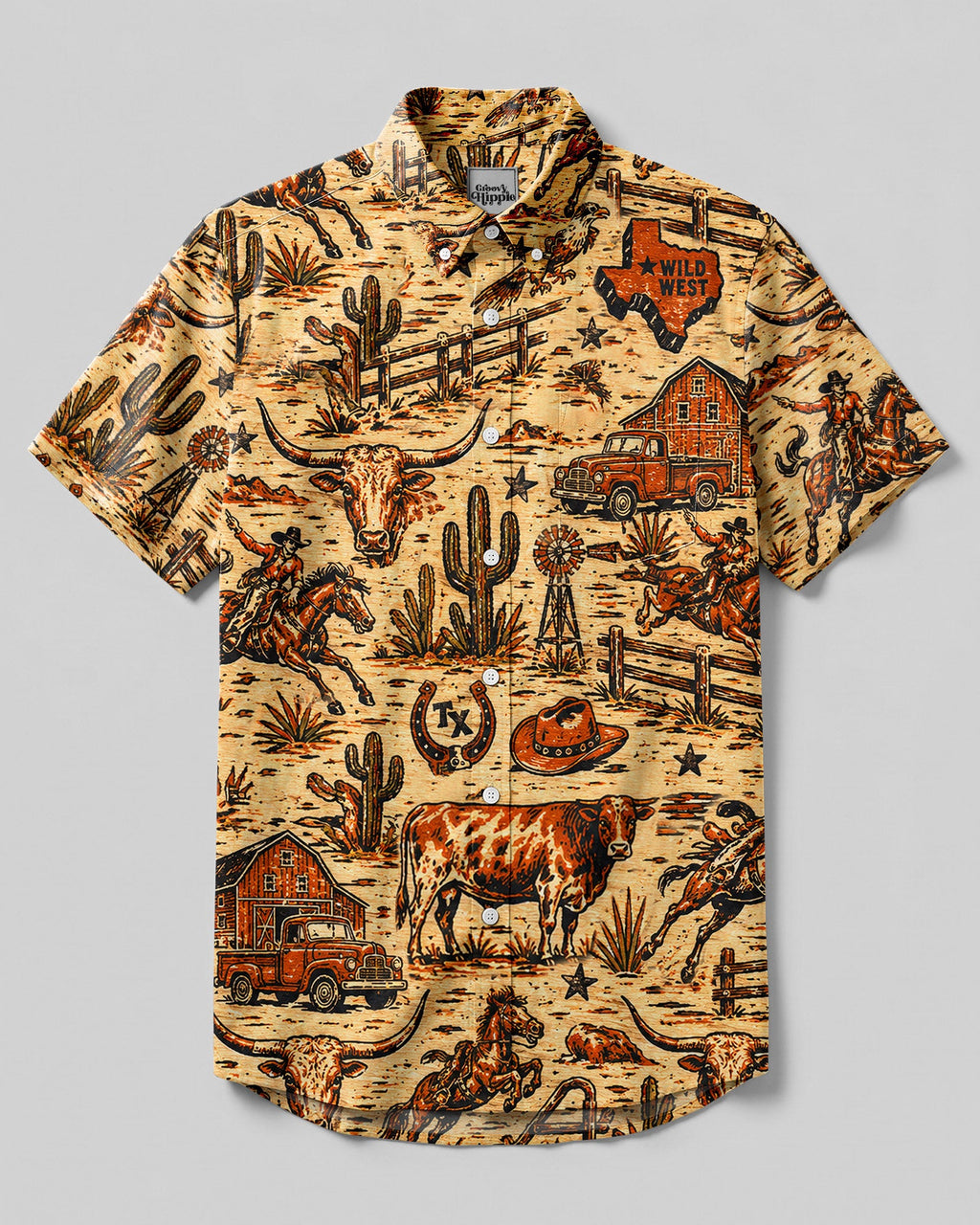 WILD WEST VINTAGE  TEXAS PATTERN BUTTON-DOWN COLLAR SHIRT  - TLHN2606263