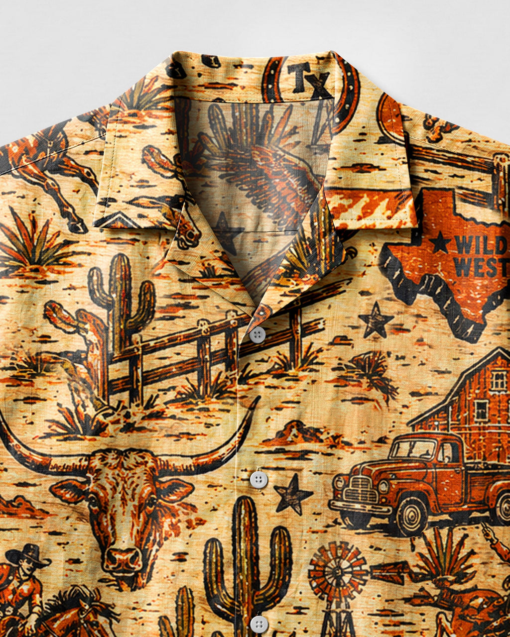 WILD WEST VINTAGE  TEXAS PATTERN CAMP SHIRT  - TLHN2606264