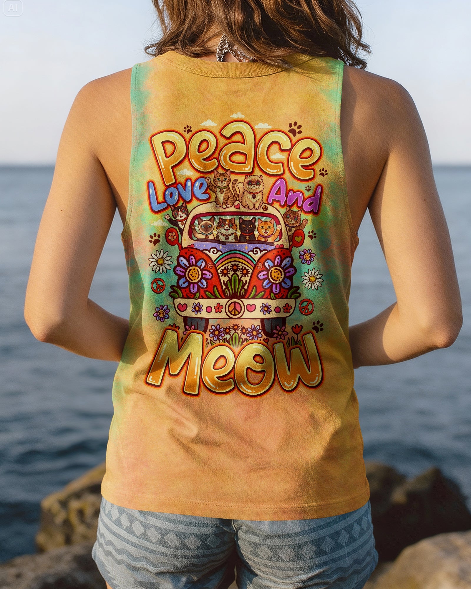 PEACE LOVE AND MEOW CATS ALL OVER PRINT - TLNO1307261