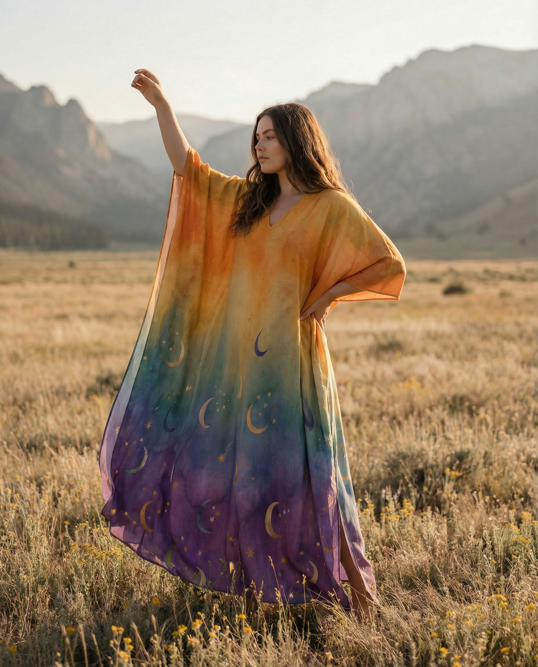 RAINBOW CRESCENT  MOON KAFTAN DRESS  - TLNO3001261