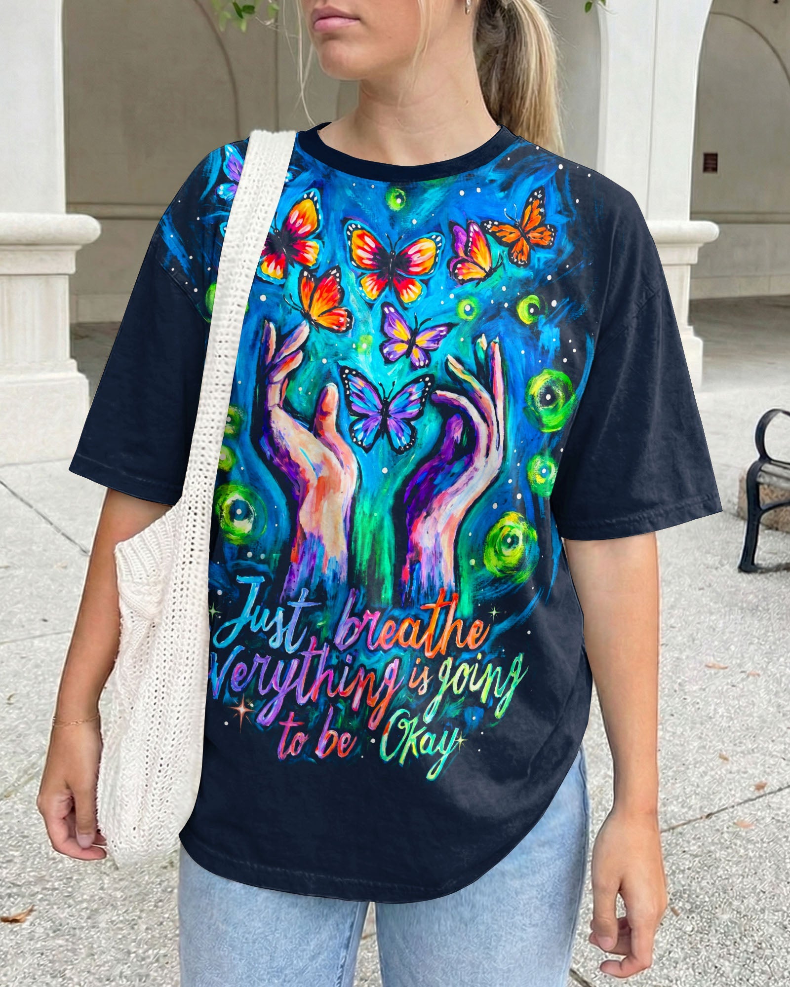 JUST BREATHE EVERYTHING IS GOING TO BE OKAY BUTTERFLY ALL OVER PRINT - KM2804261