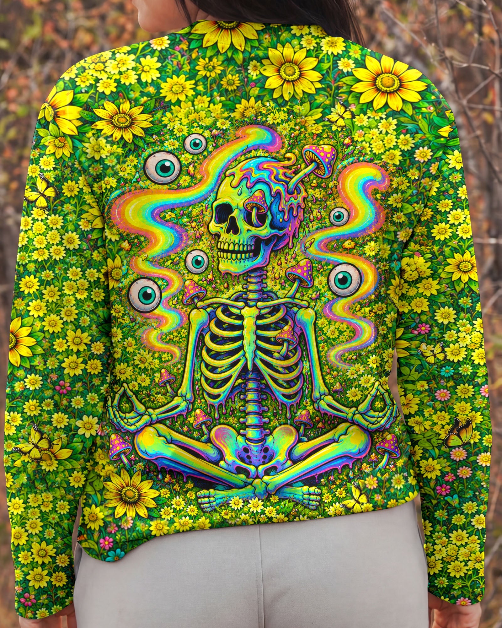 MELTING SKELETON SKULL FLOWER ALL OVER PRINT  - TLHN1505262