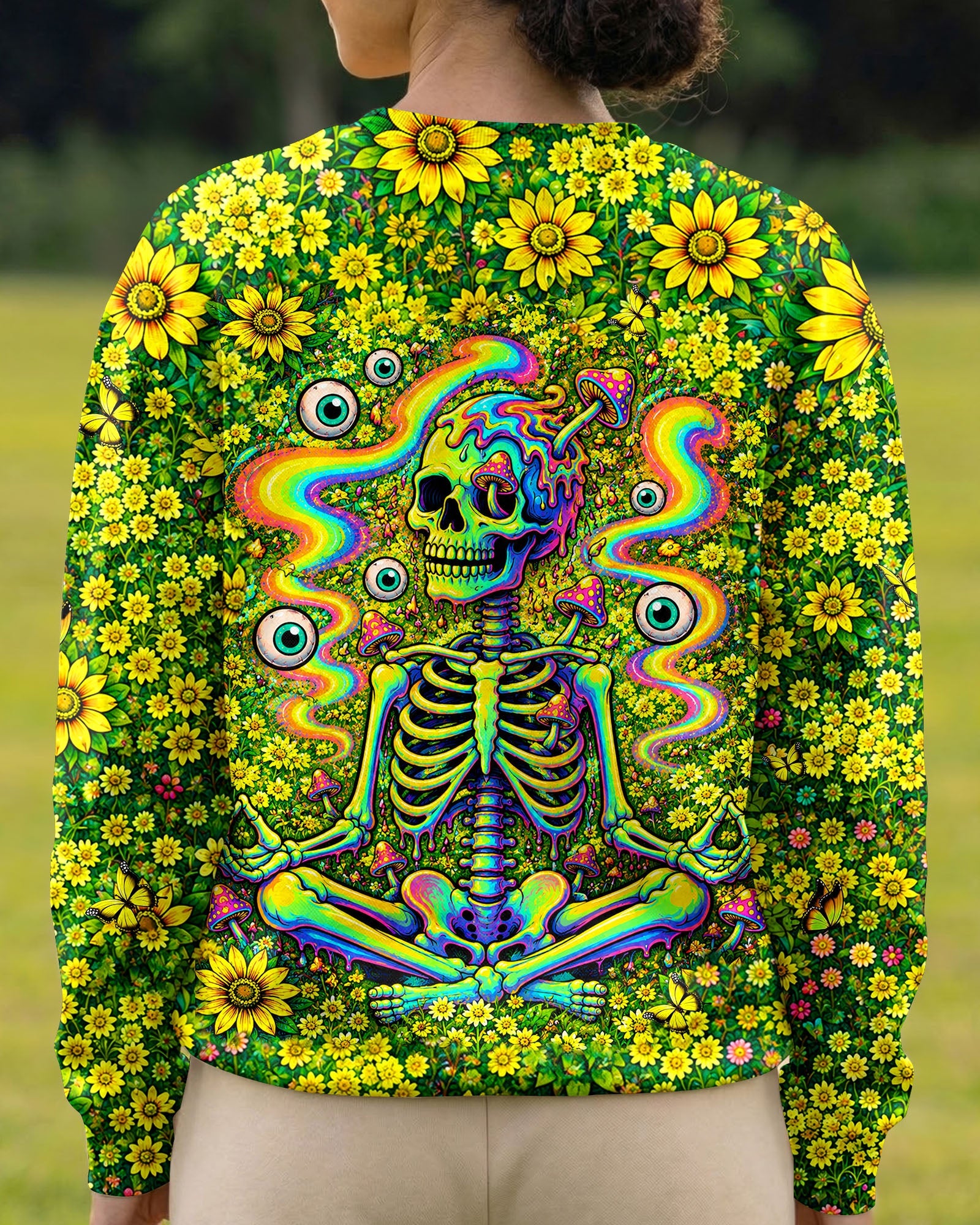 MELTING SKELETON SKULL FLOWER ALL OVER PRINT  - TLHN1505262