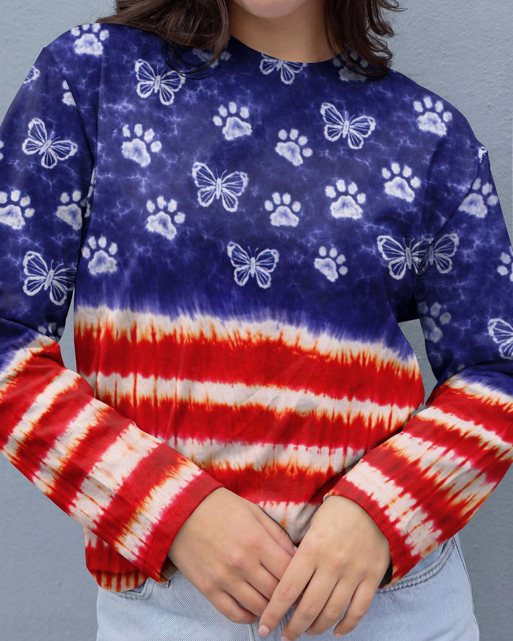 PAW PRINT BUTTERFLY RED WHITE & BLUE SWIRL ALL OVER PRINT - TLNO0304261