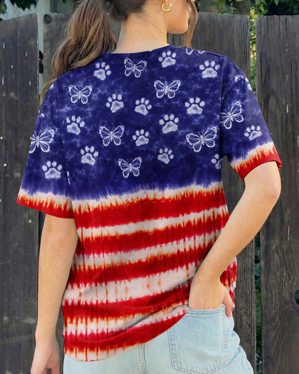 PAW PRINT BUTTERFLY RED WHITE & BLUE SWIRL ALL OVER PRINT - TLNO0304261