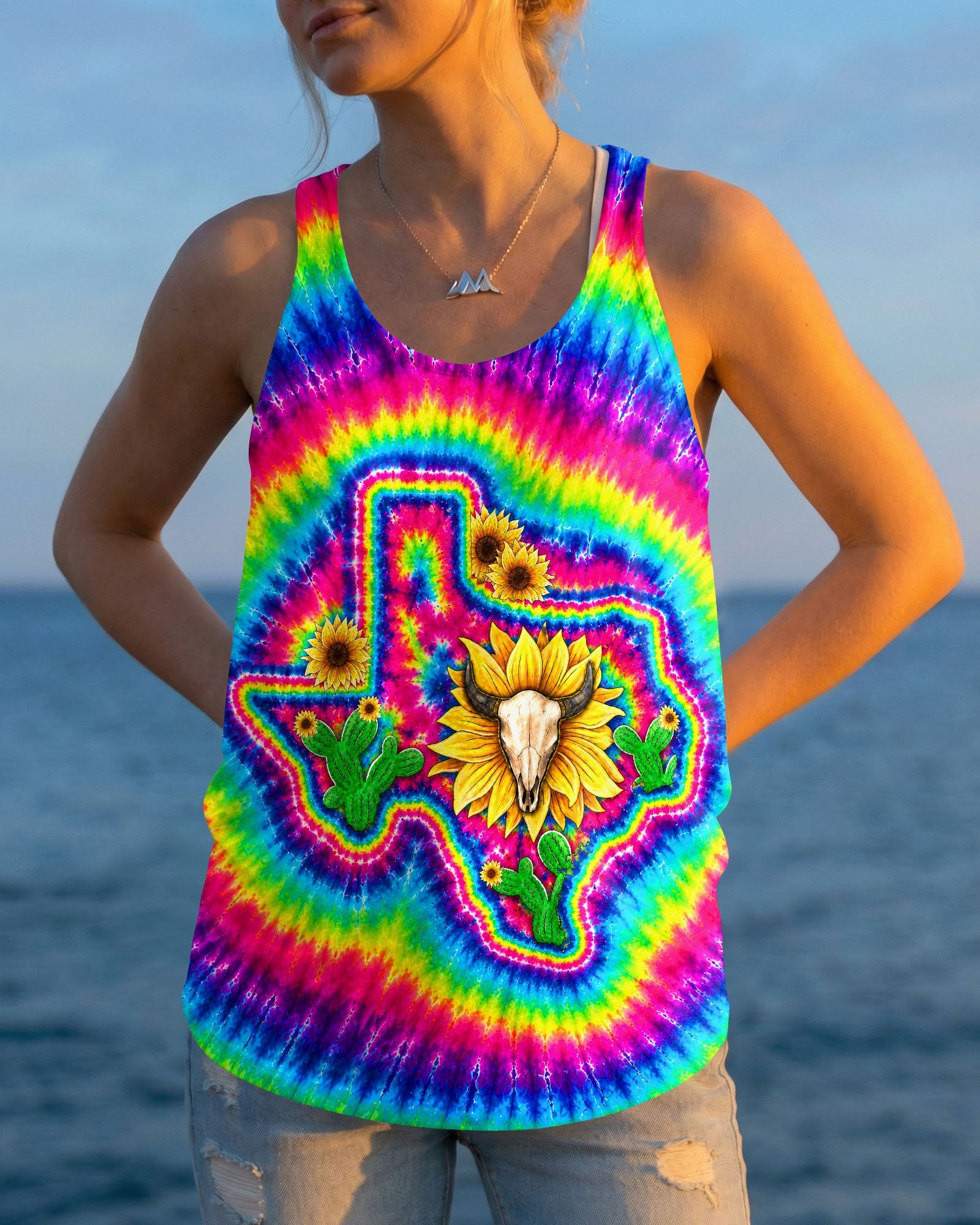 BULL SKULL TEXAS MAP COLORFUL SWIRL ALL OVER PRINT - TLNT2606262