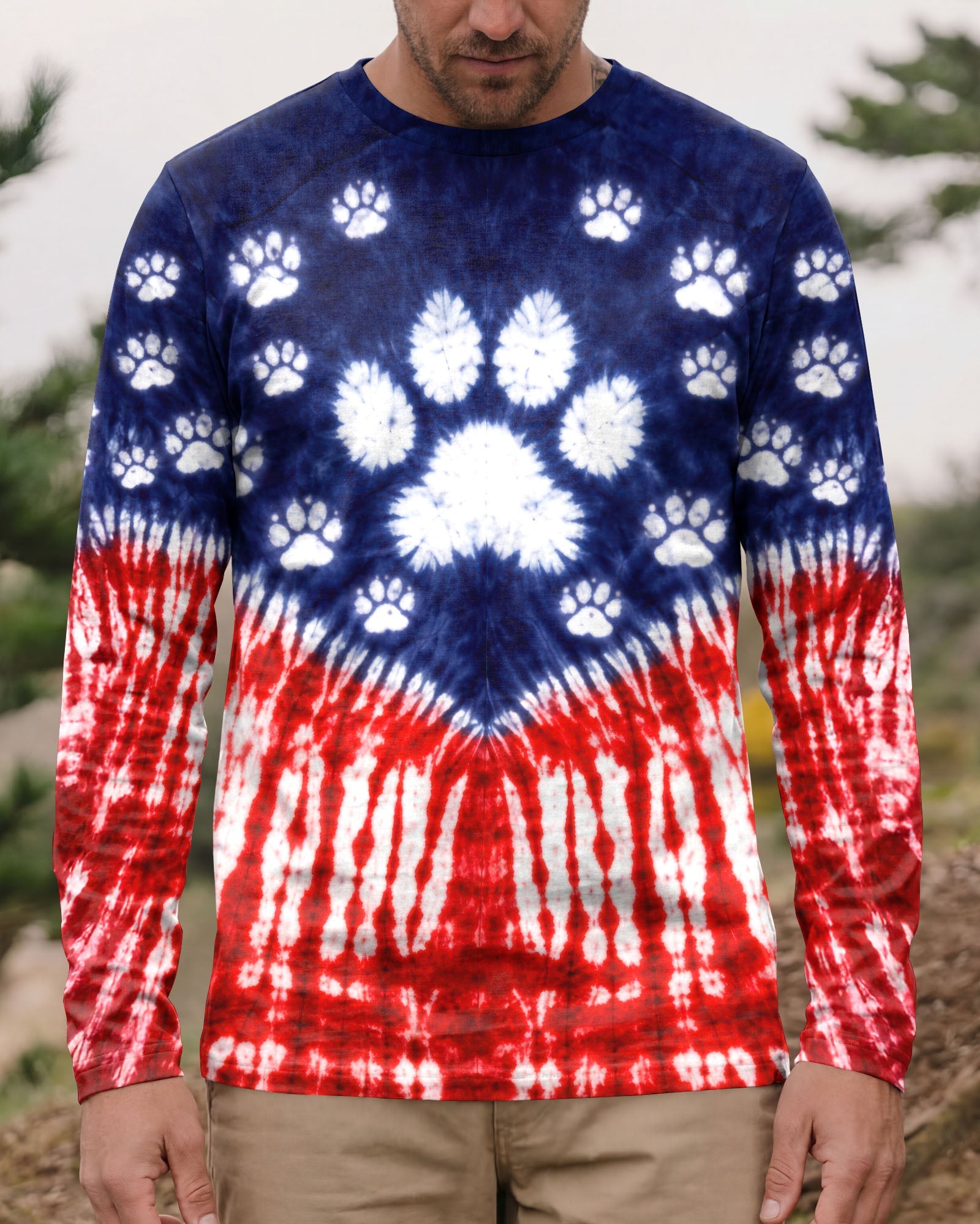 PAW PRINT RED WHITE & BLUE V SWIRL ALL OVER PRINT - TLTW0104263