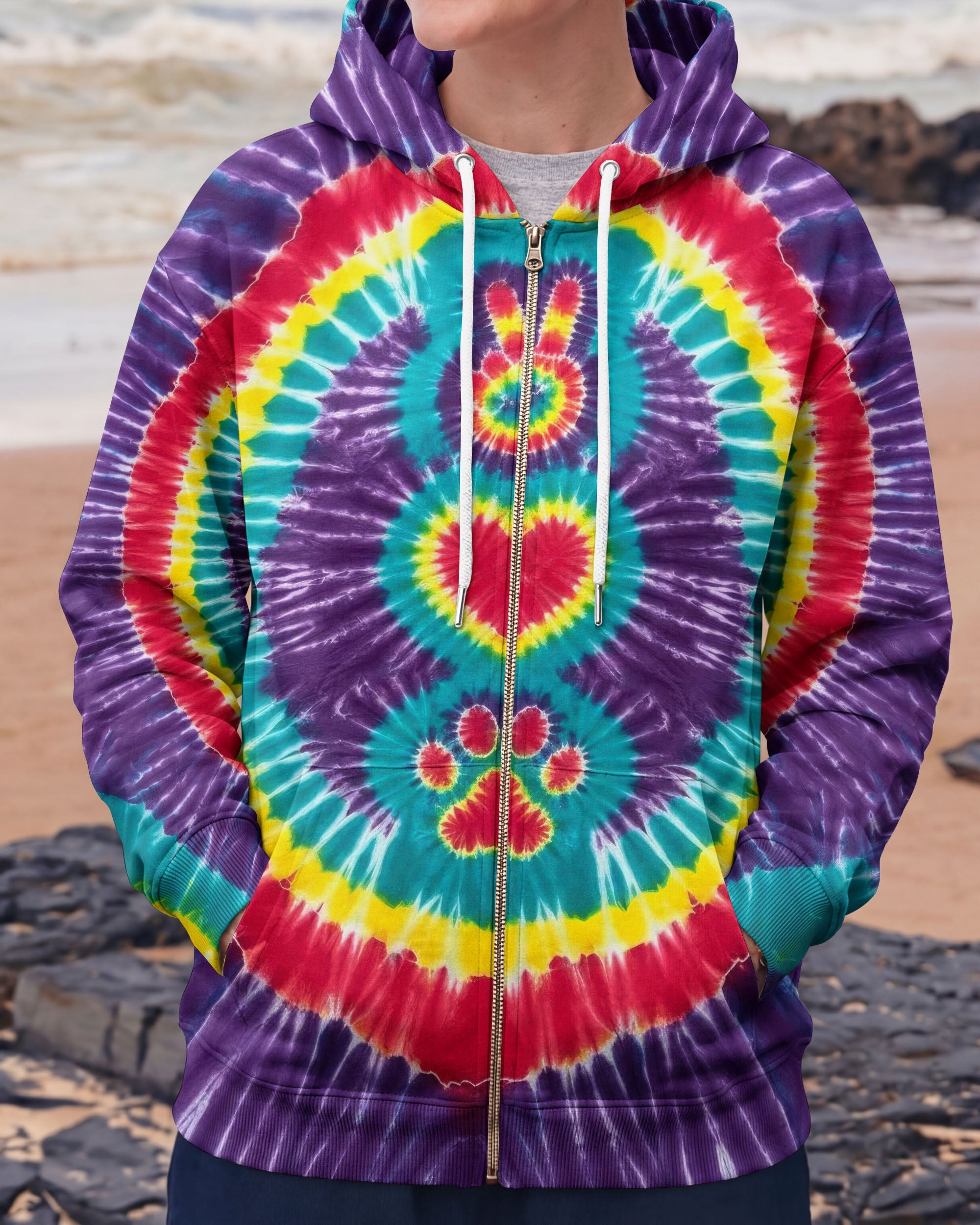 PEACE HAND LOVE PAW PRINT PURPLE ALL OVER PRINT  - TLTW1604261