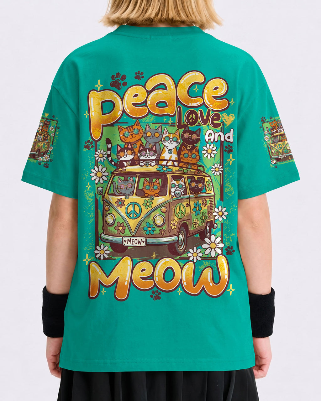 PEACE LOVE AND MEOW CATS KIDS ALL OVER PRINT - TY0707262