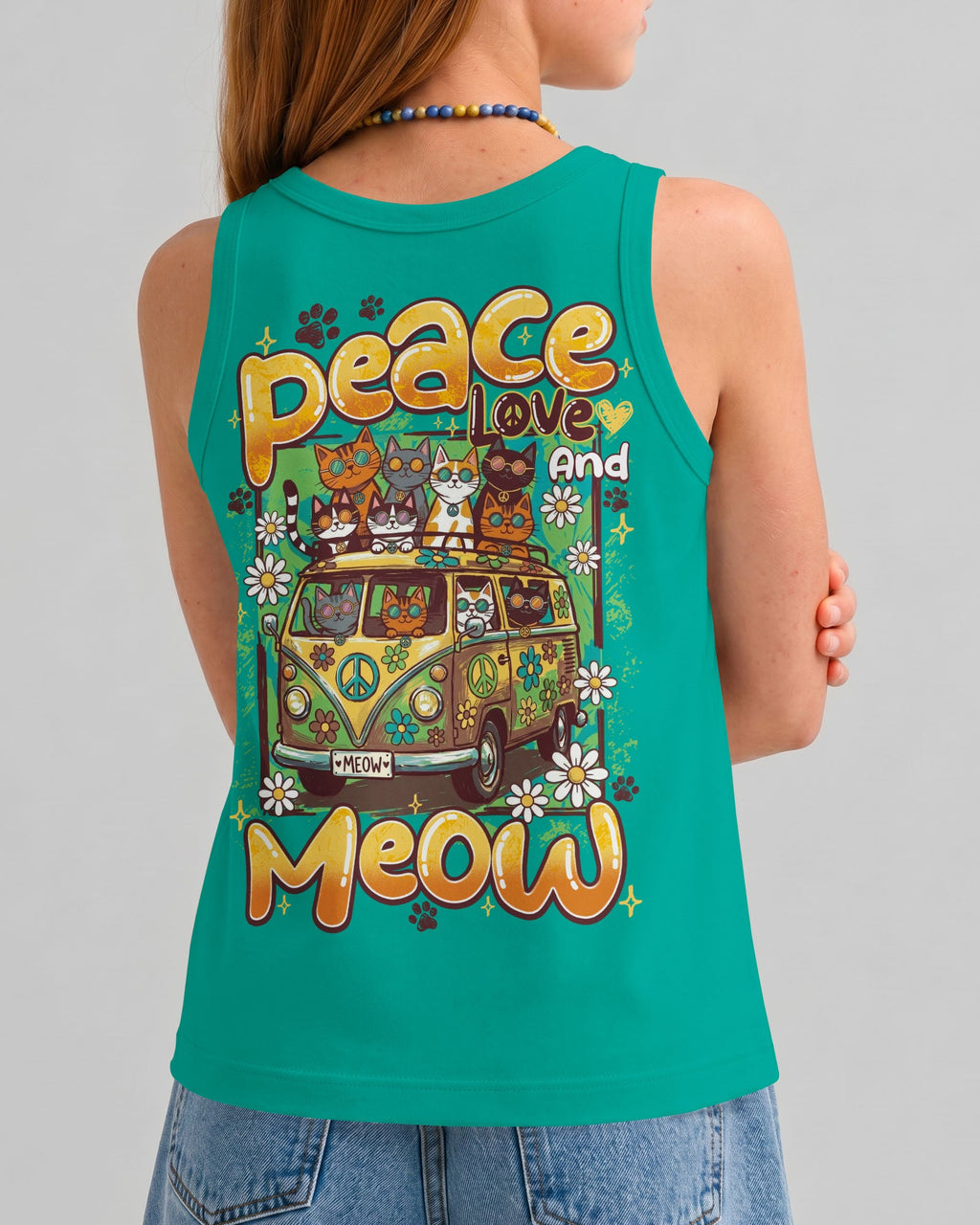 PEACE LOVE AND MEOW CATS KIDS ALL OVER PRINT - TY0707262