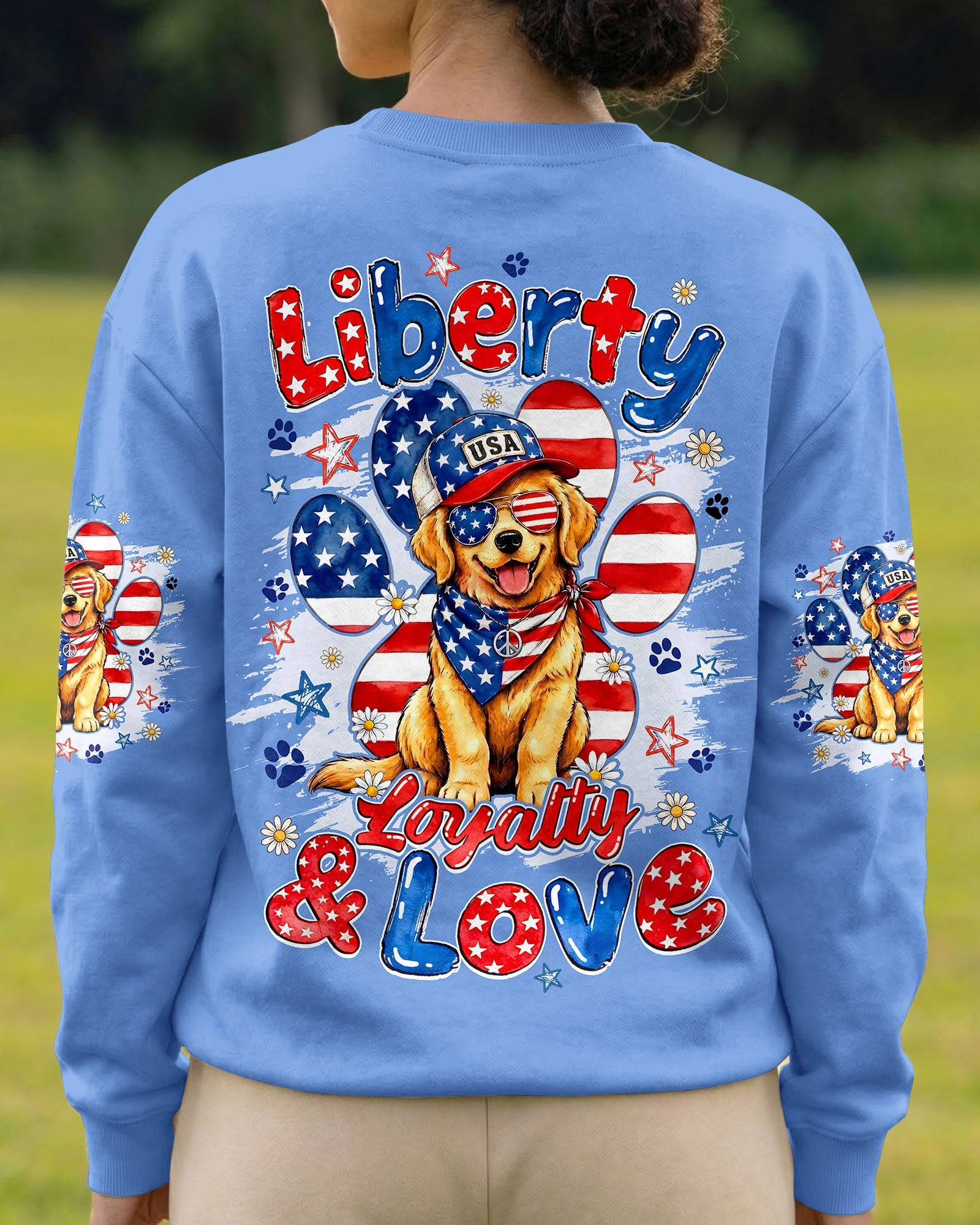 LIBERTY LOYALTY AND LOVE GOLDEN RETRIEVER DOG ALL OVER PRINT - TYQY2205262