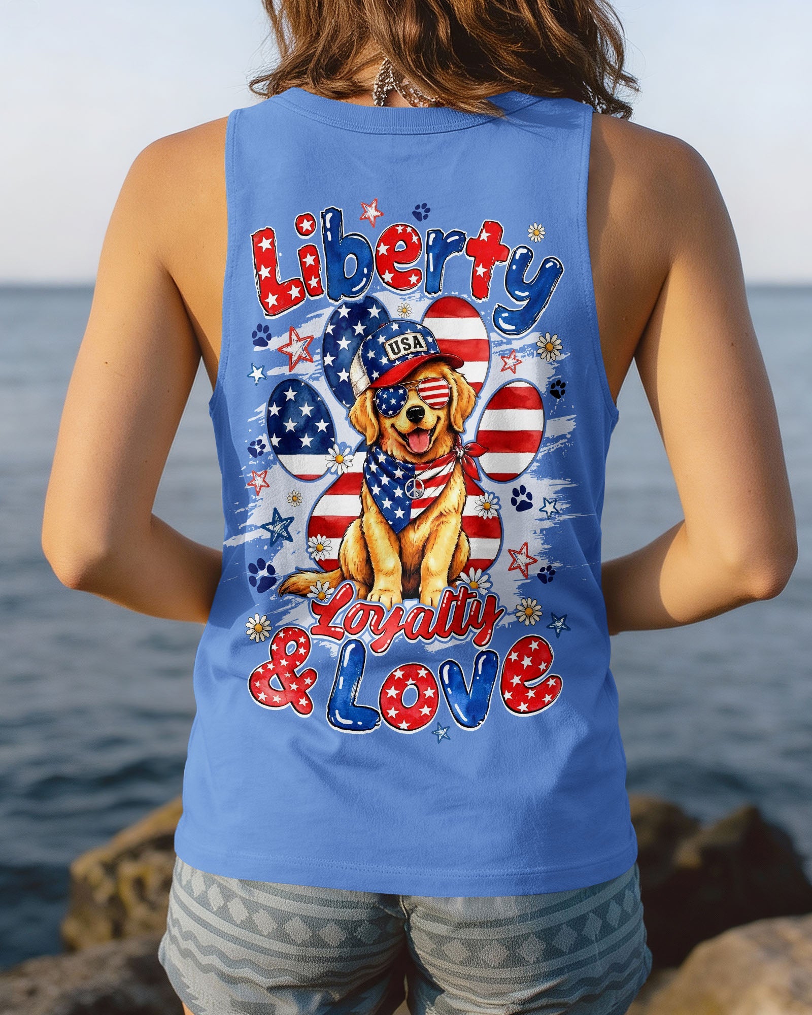 LIBERTY LOYALTY AND LOVE GOLDEN RETRIEVER DOG ALL OVER PRINT - TYQY2205262