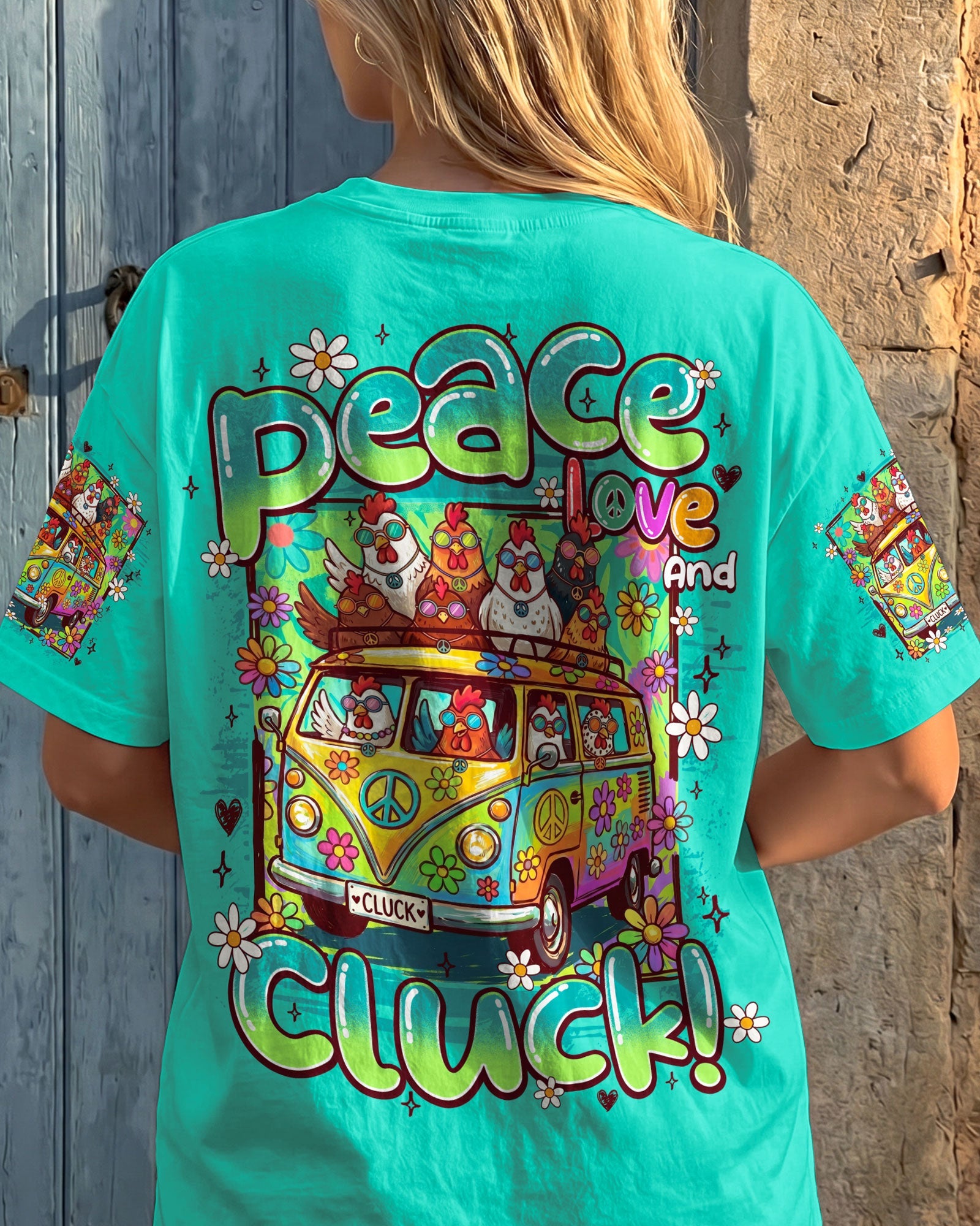 PEACE LOVE AND CLUCK CHICKENS ALL OVER PRINT - TY0907262