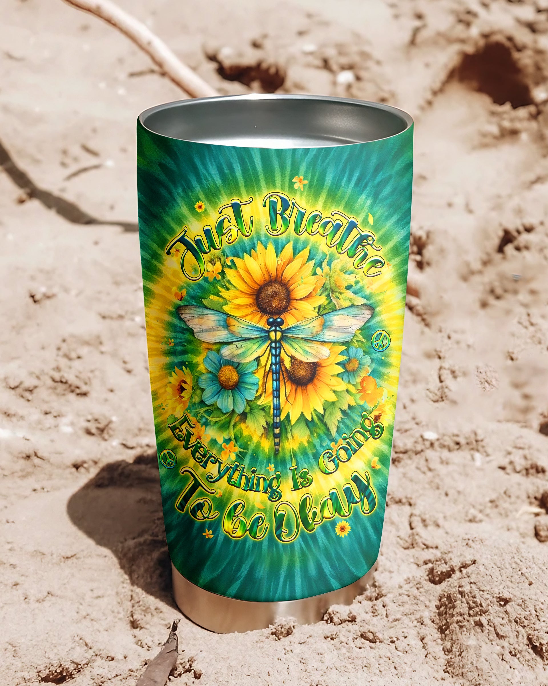 JUST BREATHE DRAGONFLY FLORAL SWIRL TUMBLER - TLHG1304262