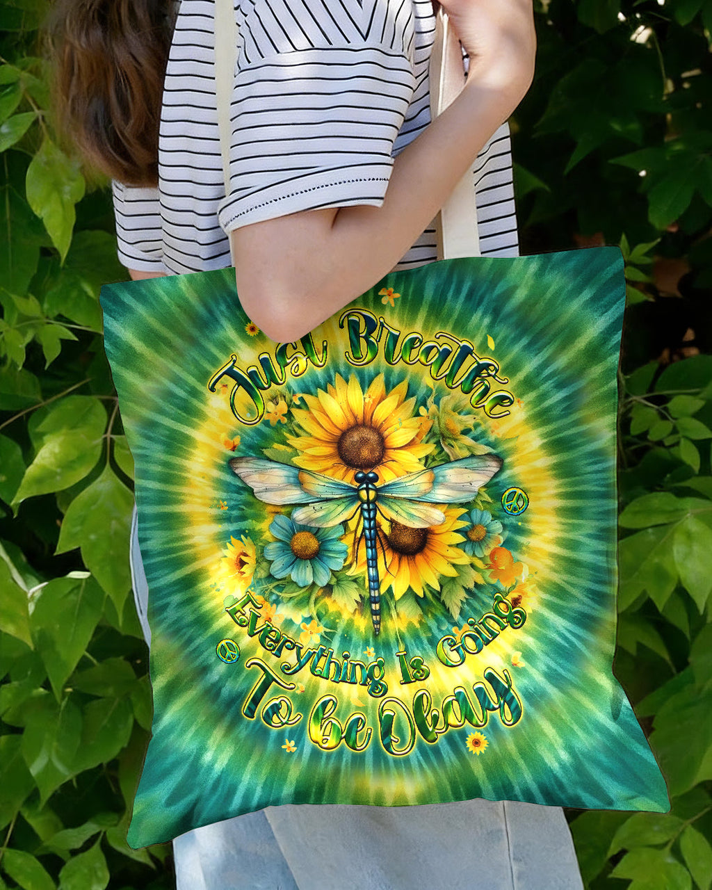 JUST BREATHE DRAGONFLY FLORAL SWIRL TOTE BAG  - TLHG1304261