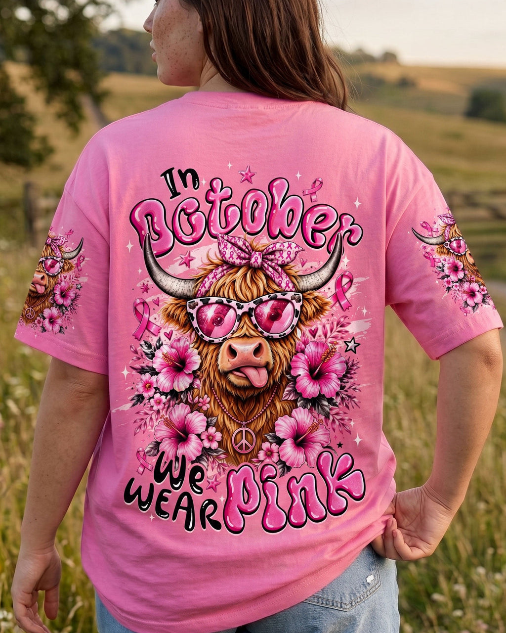 IN OCTOBER WE WEAR PINK BREAST CANCER AWARENESS HIGHLAND COW ALL OVER PRINT - TYQY1507261